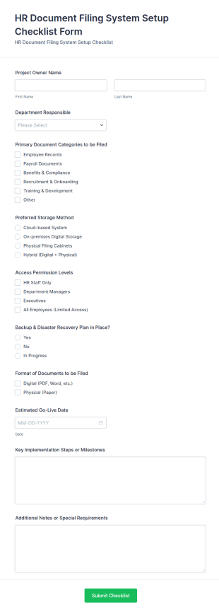 HR Document Filing System Setup Checklist Form Template