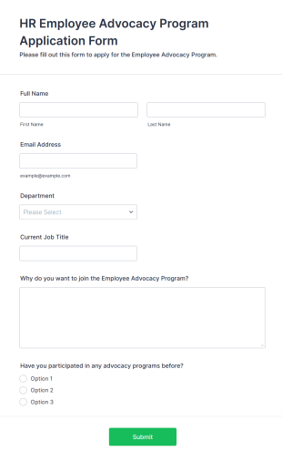 HR Employee Advocacy Program Application Form Form Template