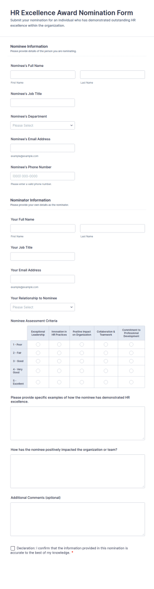HR Excellence Award Nomination Form Template