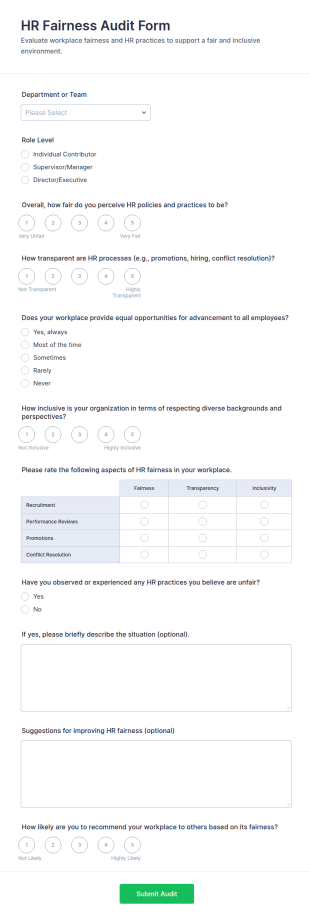 HR Fairness Audit Form Template