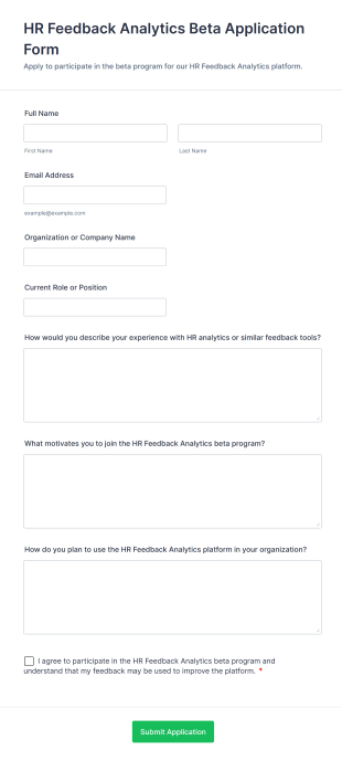 HR Feedback Analytics Beta Application Form Form Template