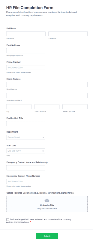 HR File Completion Form Template
