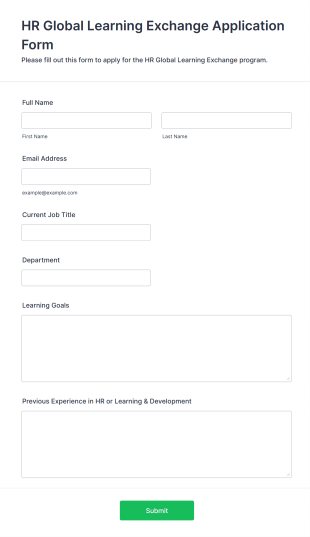 HR Global Learning Exchange Application Form Form Template