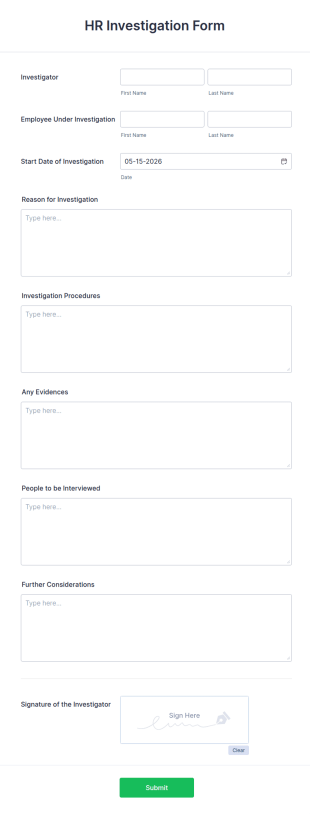 HR Investigation Form Template