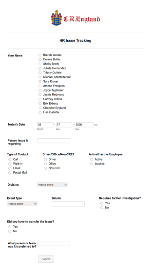 HR Issue Tracking Form Template