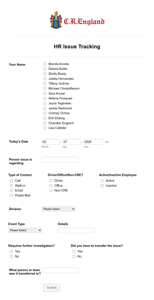HR Issue Tracking Form Template