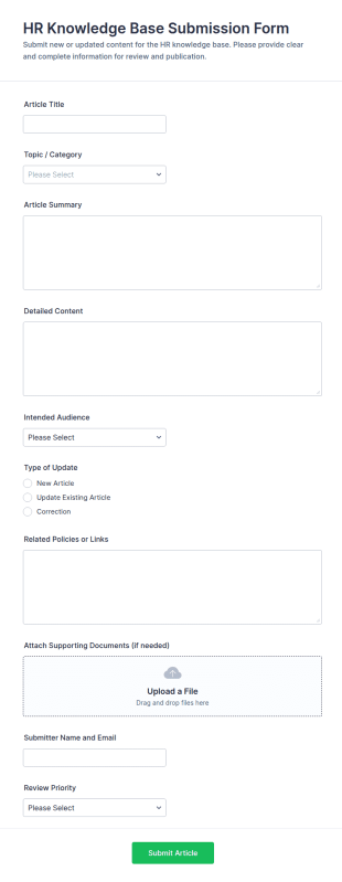 HR Knowledge Base Submission Form Template