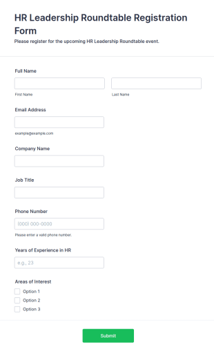HR Leadership Roundtable Registration Form Template
