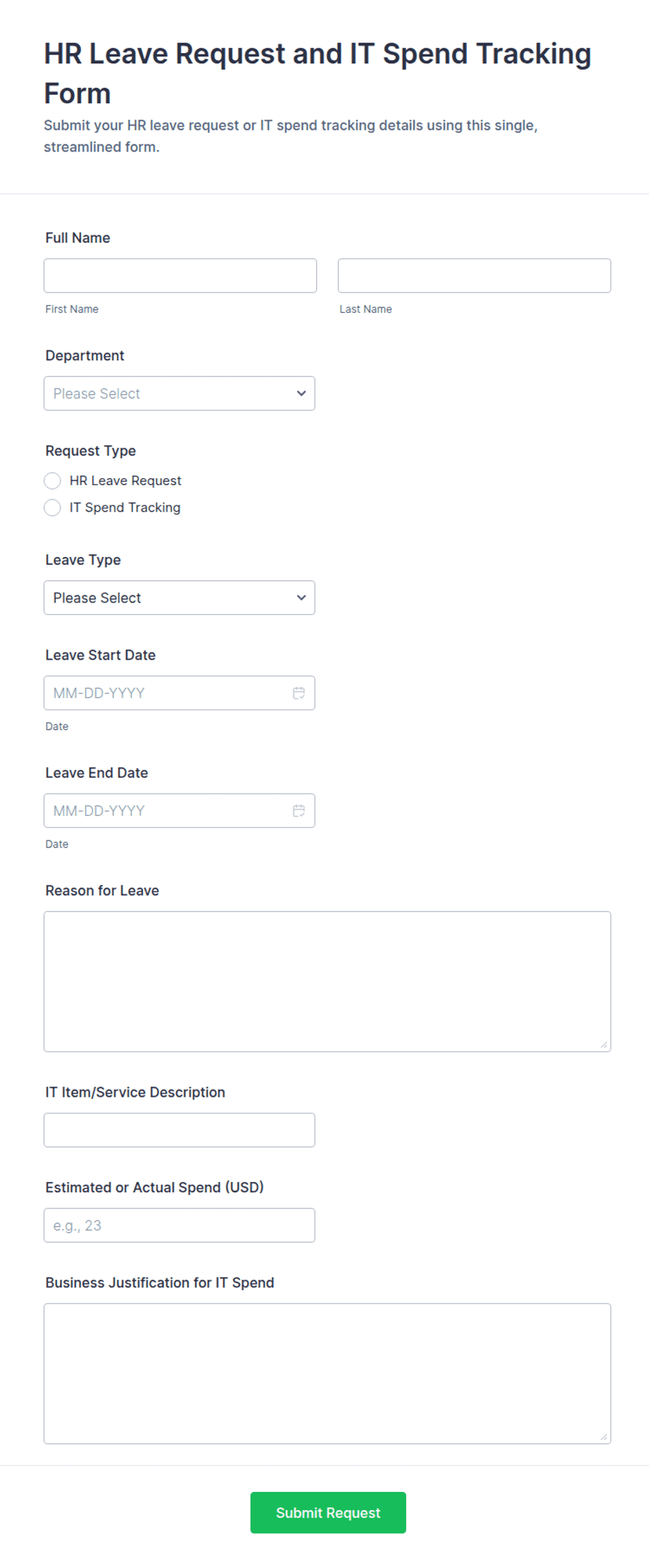 HR Leave Request and IT Spend Tracking Form Template | Jotform