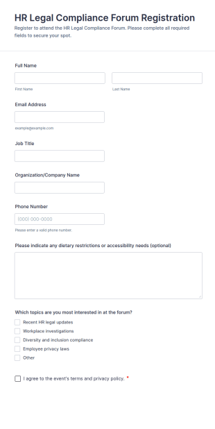 HR Legal Compliance Forum Registration Form Template