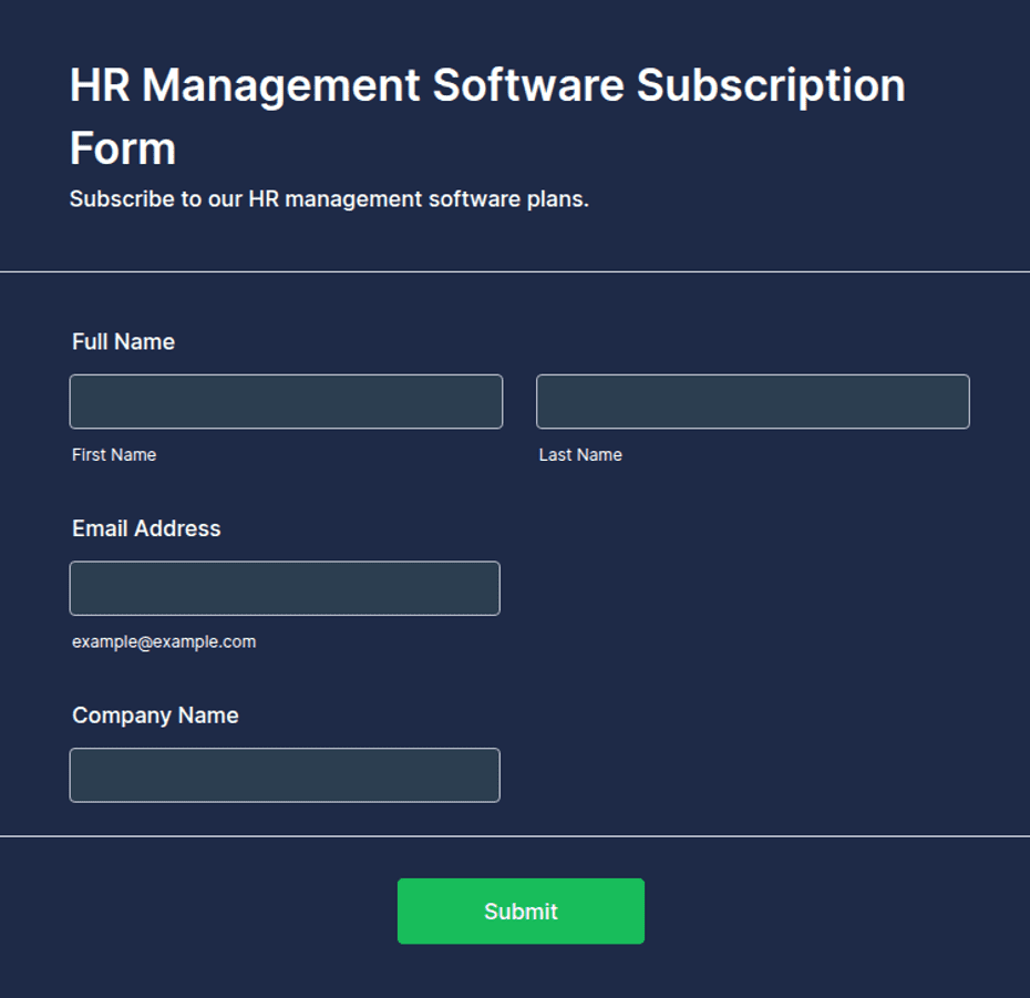 HR Management Software Subscription Form Template | Jotform