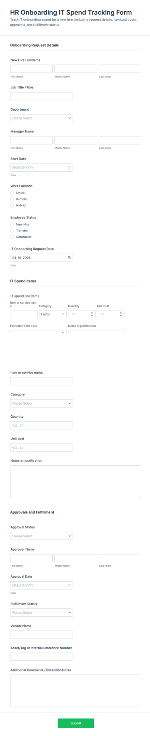 HR Onboarding IT Spend Tracking Form Template