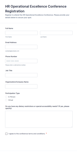 HR Operational Excellence Conference Registration Form Template