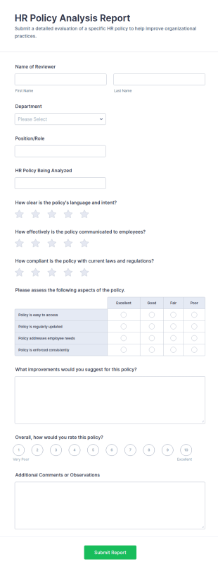 HR Policy Analysis Report Form Template