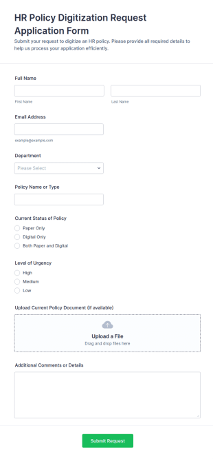 HR Policy Digitization Request Application Form Template
