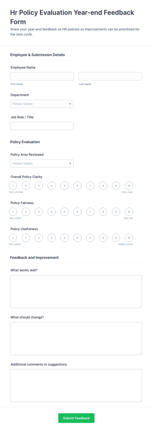 HR Policy Evaluation Year End Feedback Form Template