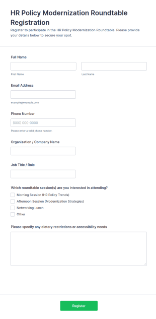 HR Policy Modernization Roundtable Registration Form Template
