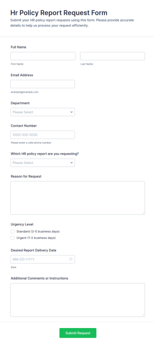 HR Policy Report Request Form Template