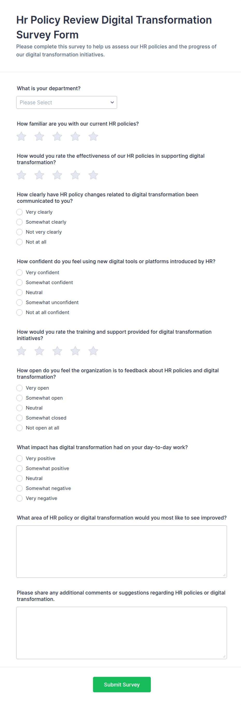 HR Policy Review Digital Transformation Survey Form Template | Jotform