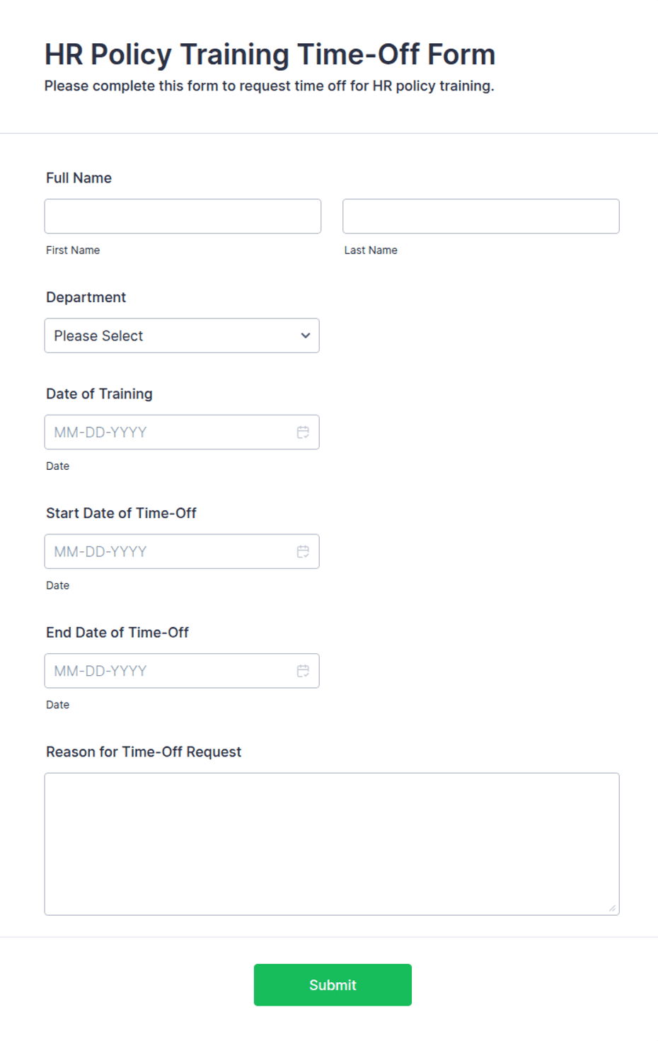 HR Policy Training Time-Off Form Template | Jotform