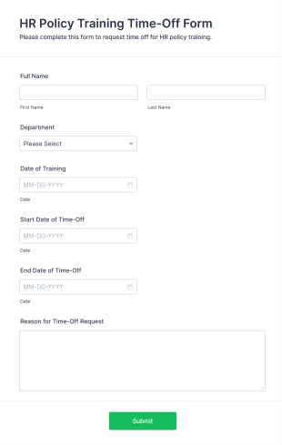 HR Policy Training Time Off Form Template