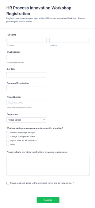 HR Process Innovation Workshop Registration Form Template