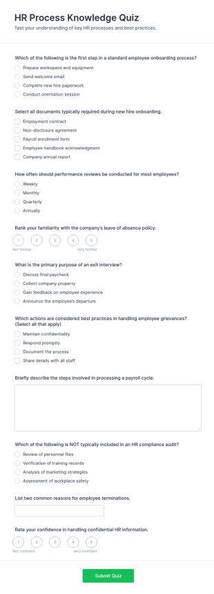 HR Process Knowledge Quiz Form Template