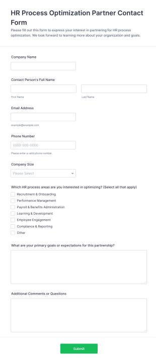 HR Process Optimization Partner Contact Form Template