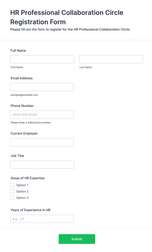 HR Professional Collaboration Circle Registration Form Template