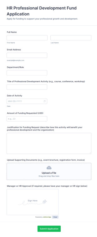 HR Professional Development Fund Application Form Template