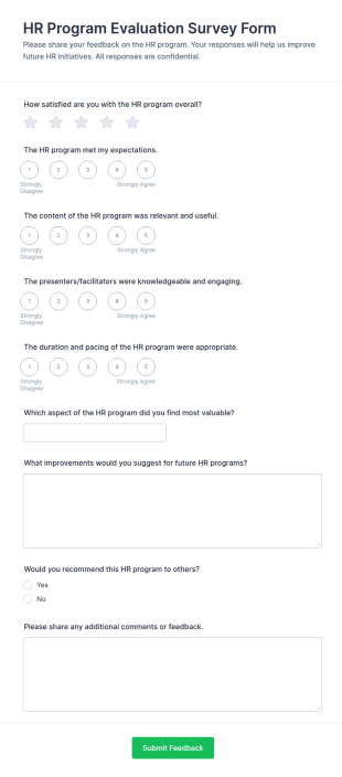 HR Program Evaluation Survey Form Template