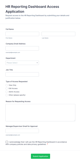 HR Reporting Dashboard Access Application Form Template