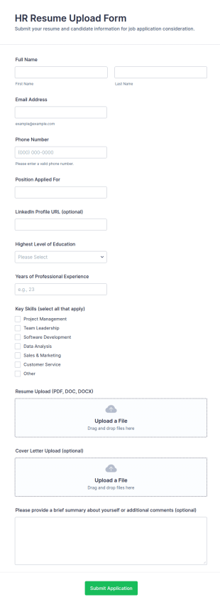 HR Resume Upload Form Template