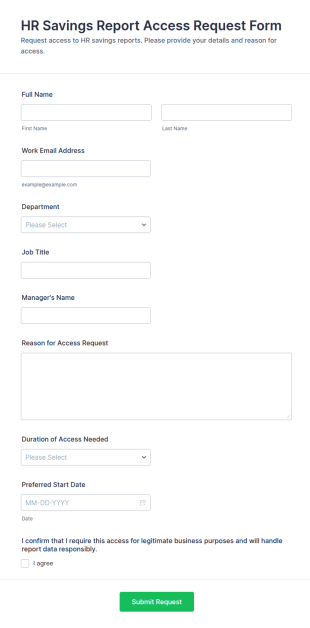 HR Savings Report Access Request Form Template
