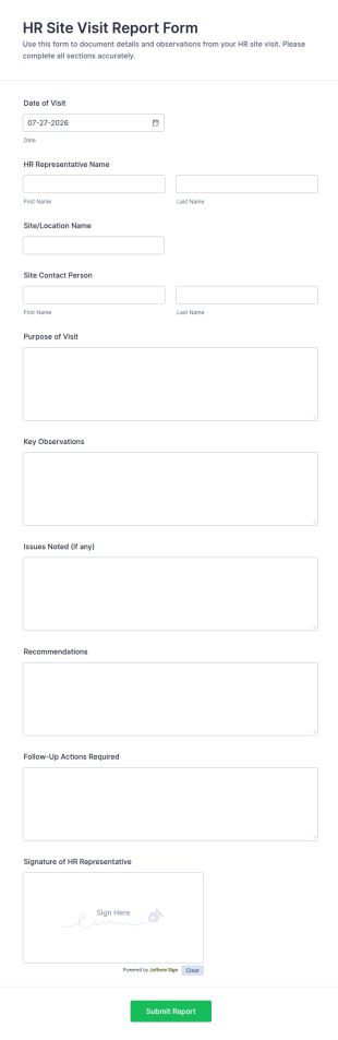 HR Site Visit Report Form Template