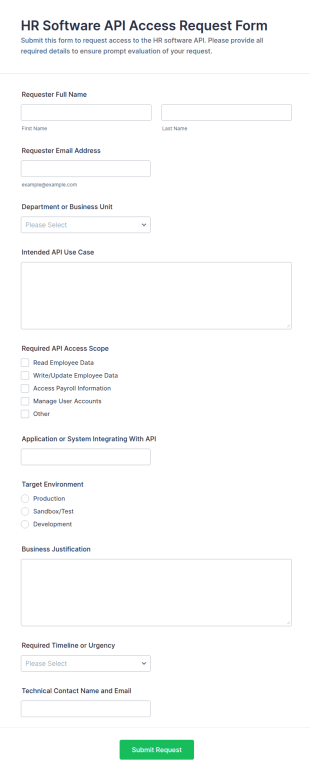 HR Software API Access Request Form Template