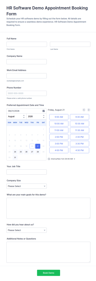 HR Software Demo Appointment Booking Form Template