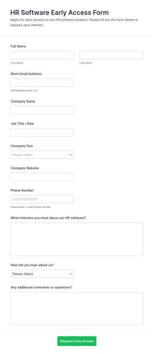 HR Software Early Access Form Template