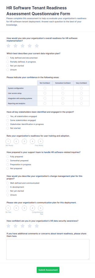 HR Software Tenant Readiness Assessment Form Template