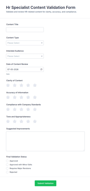 HR Specialist Content Validation Form Template