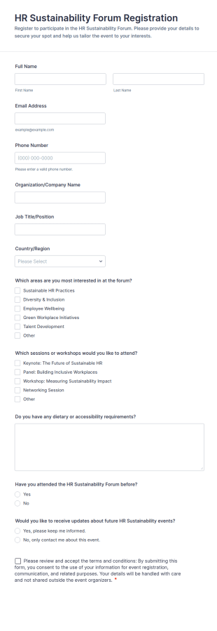 HR Sustainability Forum Registration Form Template