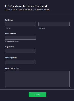 HR System Access Form Form Template