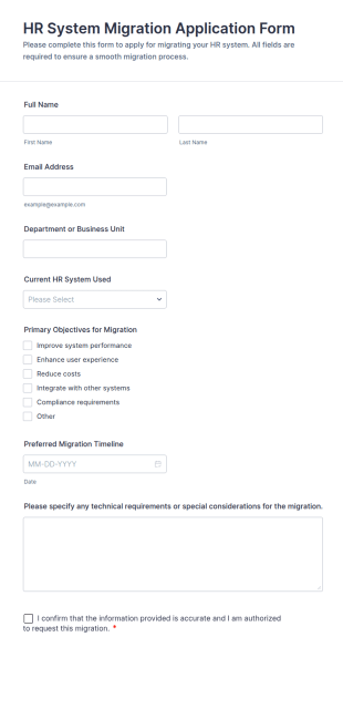 HR System Migration Application Form Template
