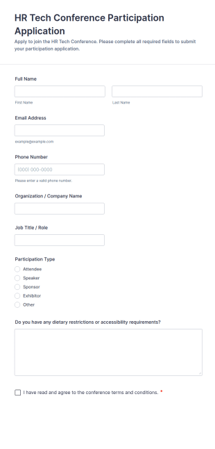 HR Tech Conference Participation Application Form Template