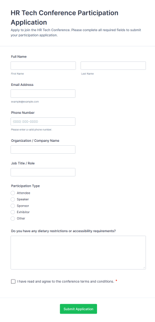 HR Tech Conference Participation Application Form Template