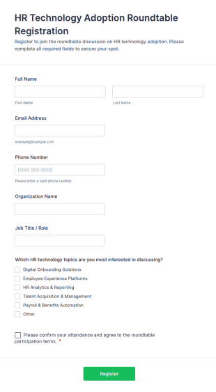 HR Technology Adoption Roundtable Registration Form Template