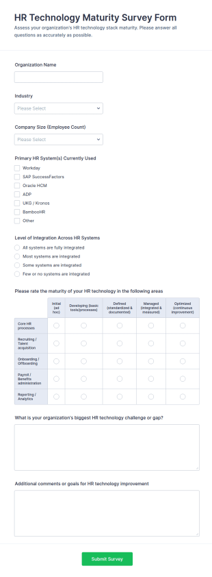 HR Technology Maturity Survey Form Template