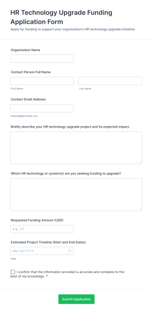 HR Technology Upgrade Funding Application Form Form Template
