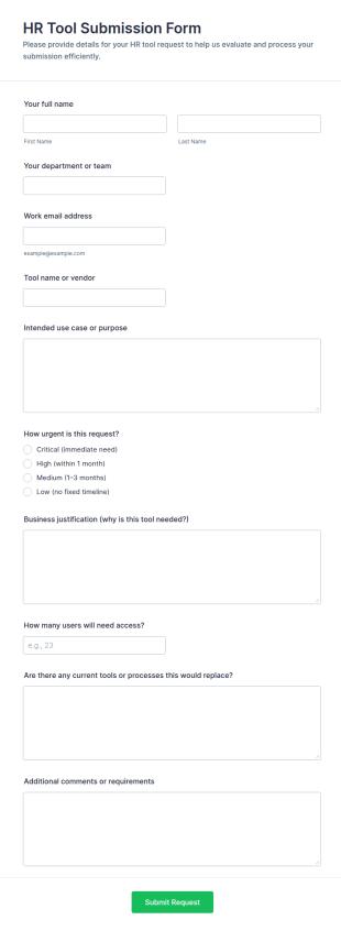 HR Tool Submission Form Template