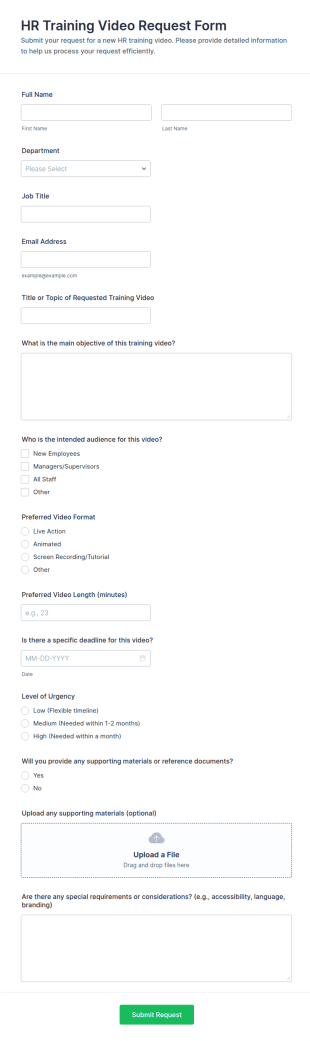 HR Training Video Request Form Template